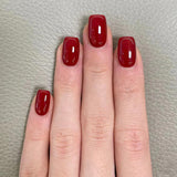 Red short square manicure classic solid color   ｜365nails