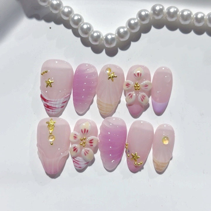 Pink Romance : "Lueur de fleurs de cerisier" – Ongles press-on courts forme amande faits main