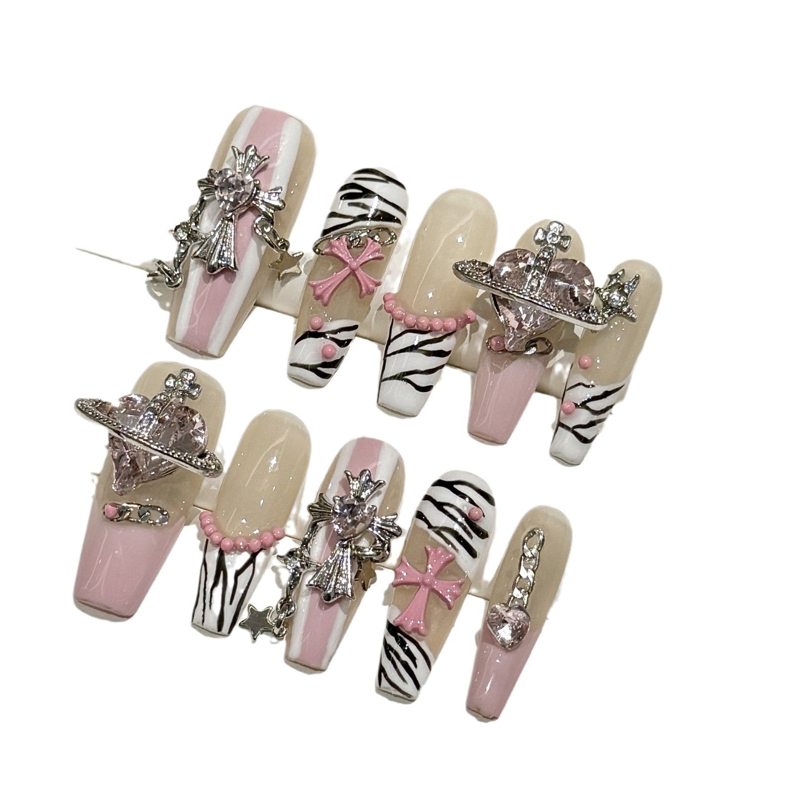 365nails: "Pink Zebra Fantasy" – 3D Charm & Striped Stiletto Nails