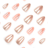 Uñas de verano con pequeñas flores frescas, venta al por mayor, con purpurina dorada y almendra, para usar a presión | 365nails