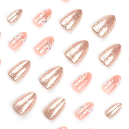 Summer small fresh flower nail art wholesale almond gold glitter wear nail press on nails｜365nails