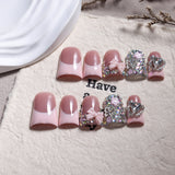 Blush Y2K Crystal Bow Press On Nails