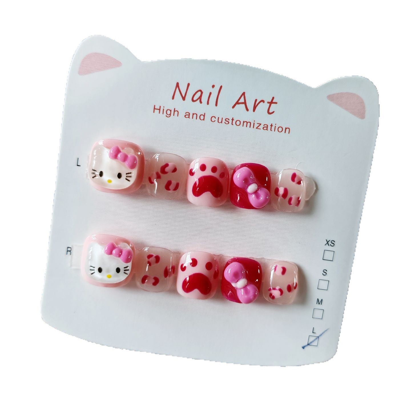 365nails: "sweet hello kitty" – short round handmade kids press-on nails