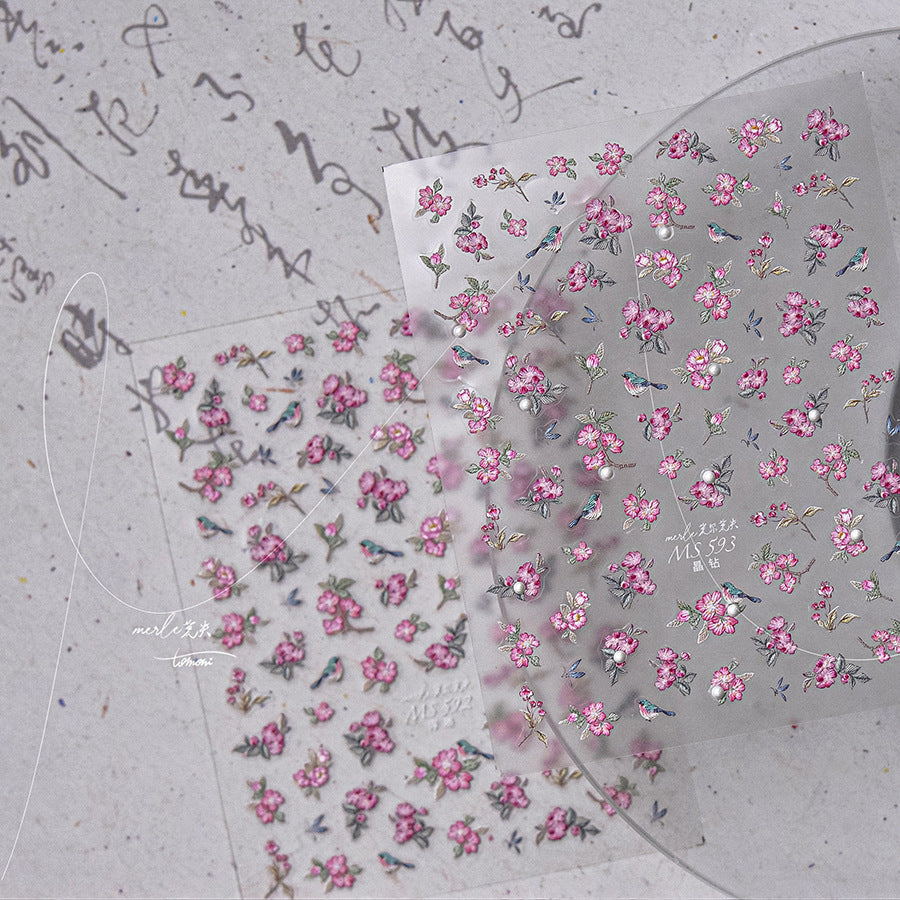 365nails: "Vintage Pink Blossom & Swallow" – nail art stickers