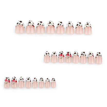 Simple French Leopard Print Nail Art False Nails Cherry Wear Nail Repeatable Nail Sheet Press on nails｜365nails