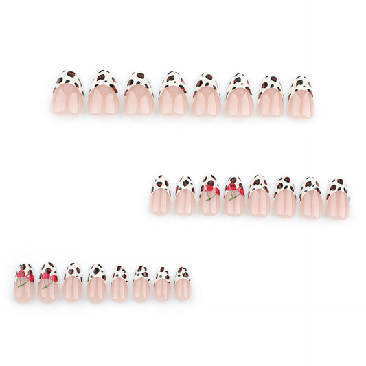Simple French Leopard Print Nail Art False Nails Cherry Wear Nail Repeatable Nail Sheet Press on nails｜365nails