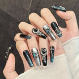 Silver Black Moon Snake Cosmic Gothic Nails