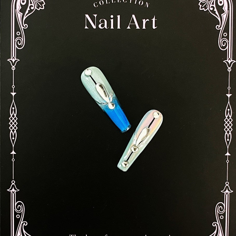 [Summer Night] Simple Moonlight Powder Cat's Eye Luminous Four Fingers Quicksand Flow Hemp Press On Nail