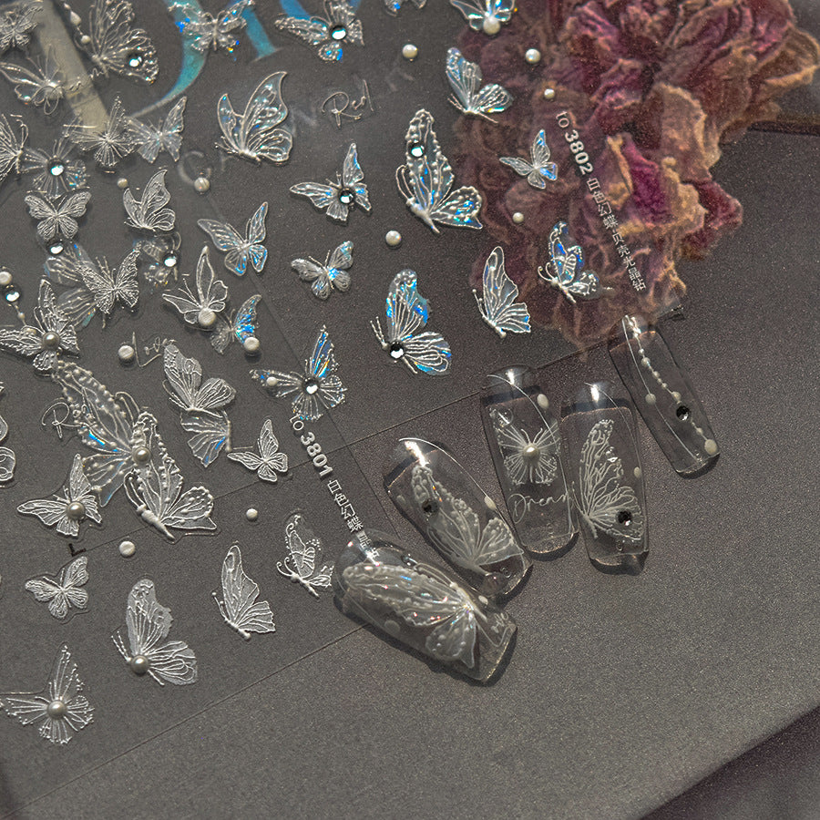 Crystal Lace Butterfly – Bridal Nail Art Stickers