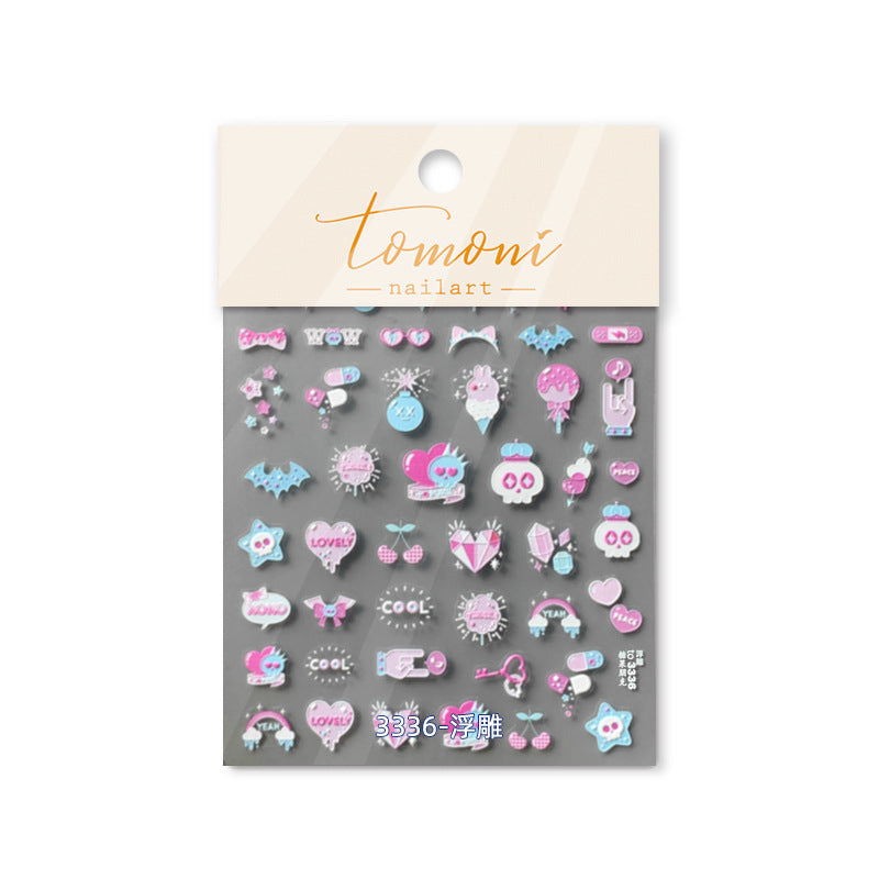 Pastel Goth Nail Stickers – 5D Embossed Y2K & Sweet Gothic Set