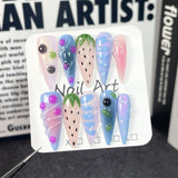 Ice Crystal Strawberry Cute Fruit Wind Handemade press on nails 3D Embossed Hand-painted Long Nail Patch｜365nails