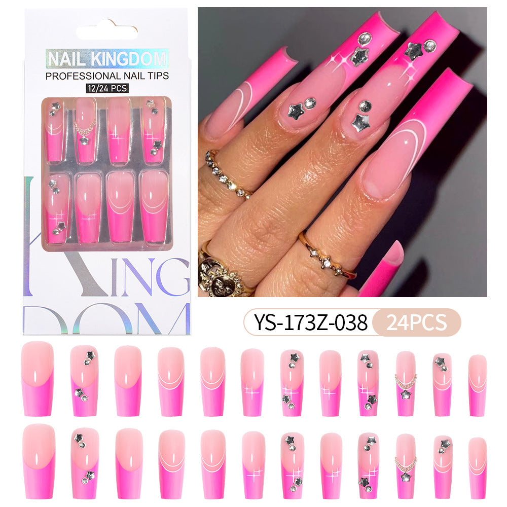 Press on nails fake nail patch extension nail Spice Girl medium rectangle removable 24 pieces with drill manicure
