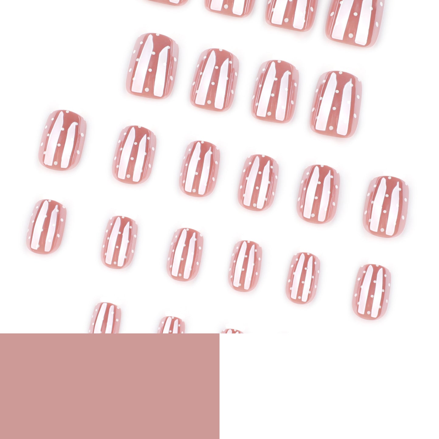 Glossy Nude Square Press On Nails with Silver Glitter Dots