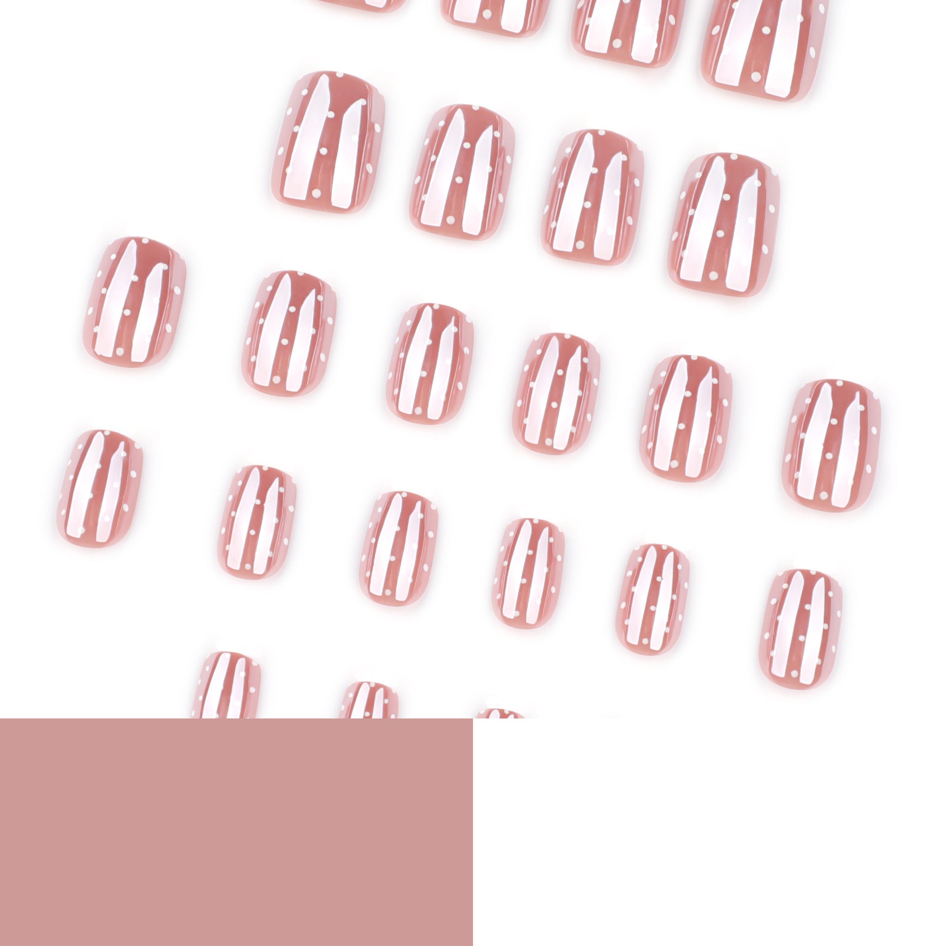 Glossy Nude Square Press On Nails with Silver Glitter Dots