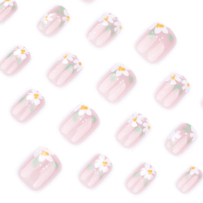 Spring and summer new nail art fake nails short square nail wearable nail piece small fresh flower wearable nail piece finished product wholesale｜365nails