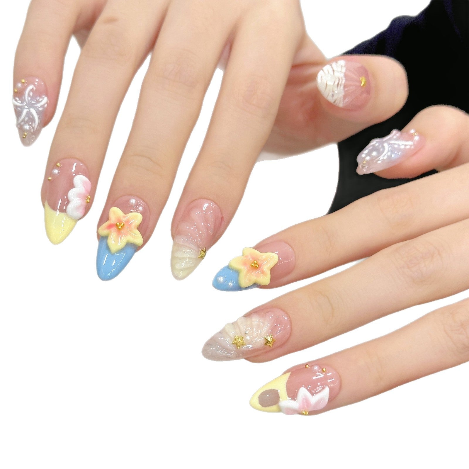 Tropical Flower Shell Texture Summer Press On Nails