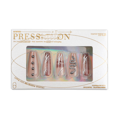 Uñas Maillard blancas con diseño de serpiente, de ballet, de longitud media y larga, de metal pesado, venta al por mayor de fábrica | 365nails