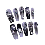 Pistola de spray para unhas feita à mão, mudança gradual, pilha de diamante, roxo escuro, atmosfera, sensação longa, adesivo de unha com sensação avançada｜365nails