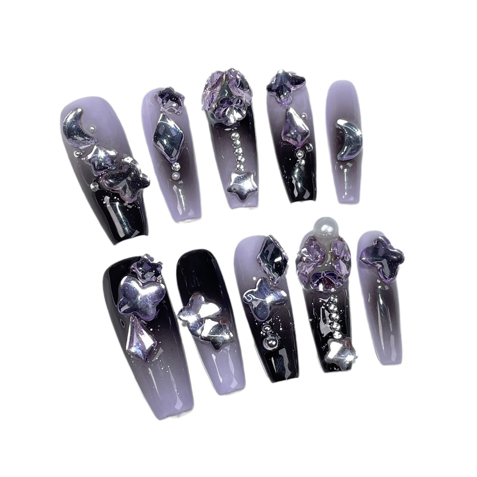 Pistola de spray para unhas feita à mão, mudança gradual, pilha de diamante, roxo escuro, atmosfera, sensação longa, adesivo de unha com sensação avançada｜365nails
