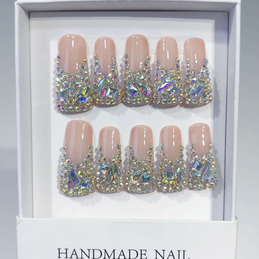 Stardust Glow: "Crystal Cascade" – Square Shape Handmade Press-On Nails