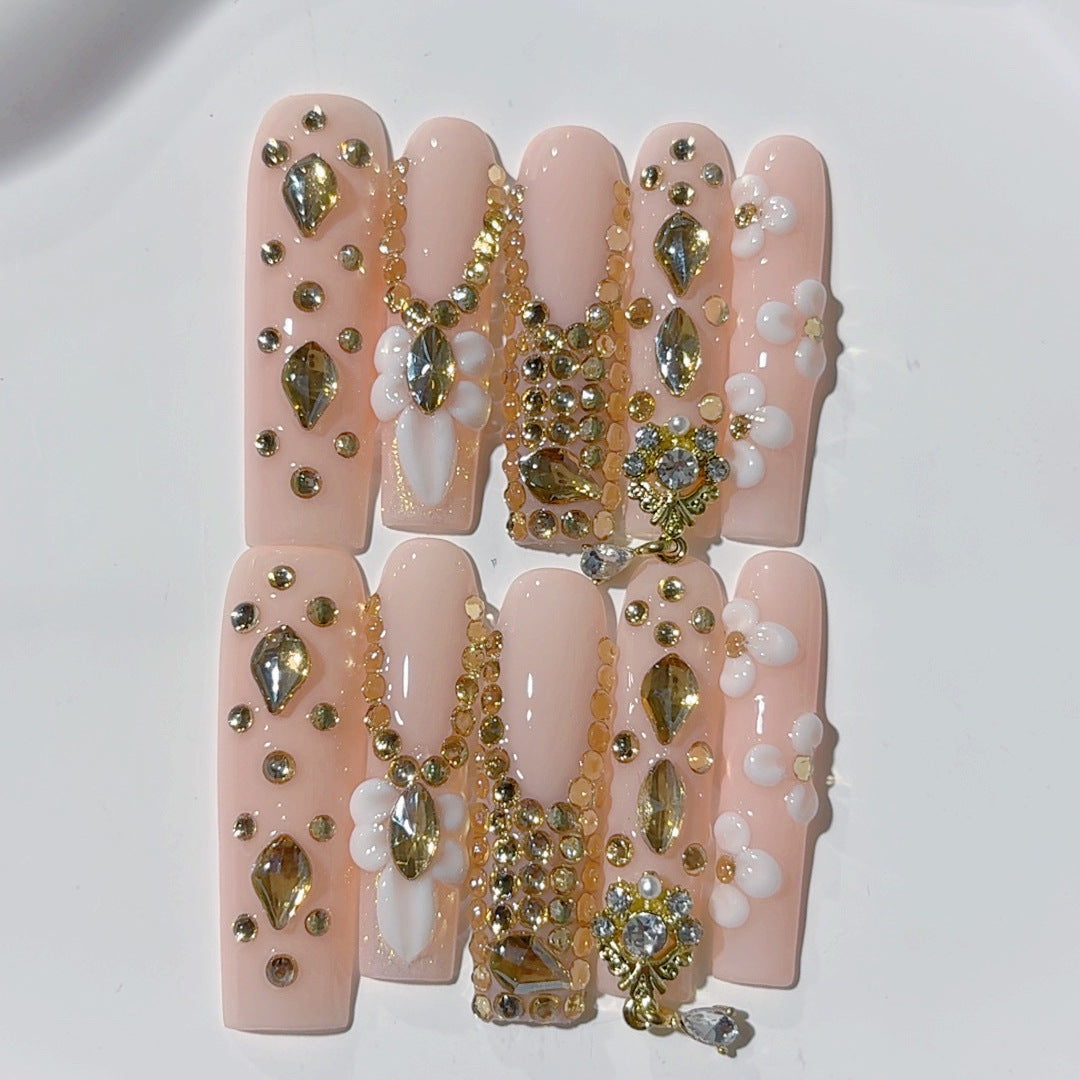 Gold Crystal Floral Luxury Press On Nails