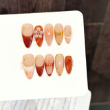 Peach Gold Gradient Floral Press On Nails
