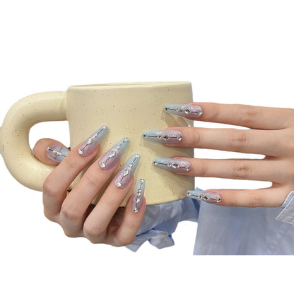 New Handmade  cat eye Gradient Diamond Phototherapy White Versatile False Nails | 365nails