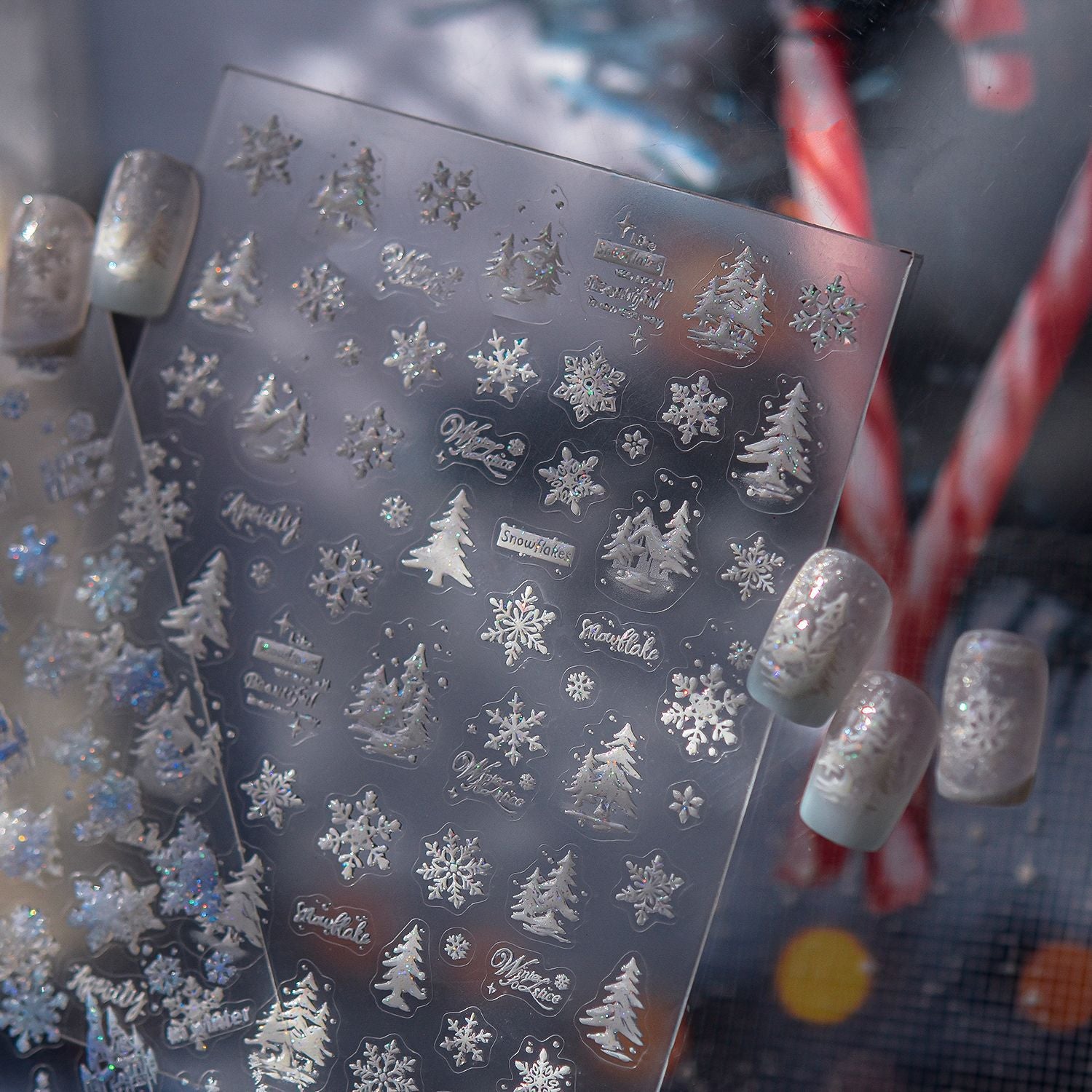Winter Castle Collection: "Snowflake & Ice Castle" – 3D Embossed Nail Sticker