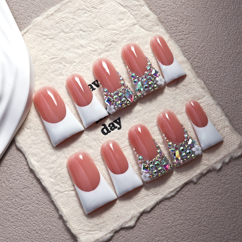 Nude Pink Crystal Duckbill Press-On Nails