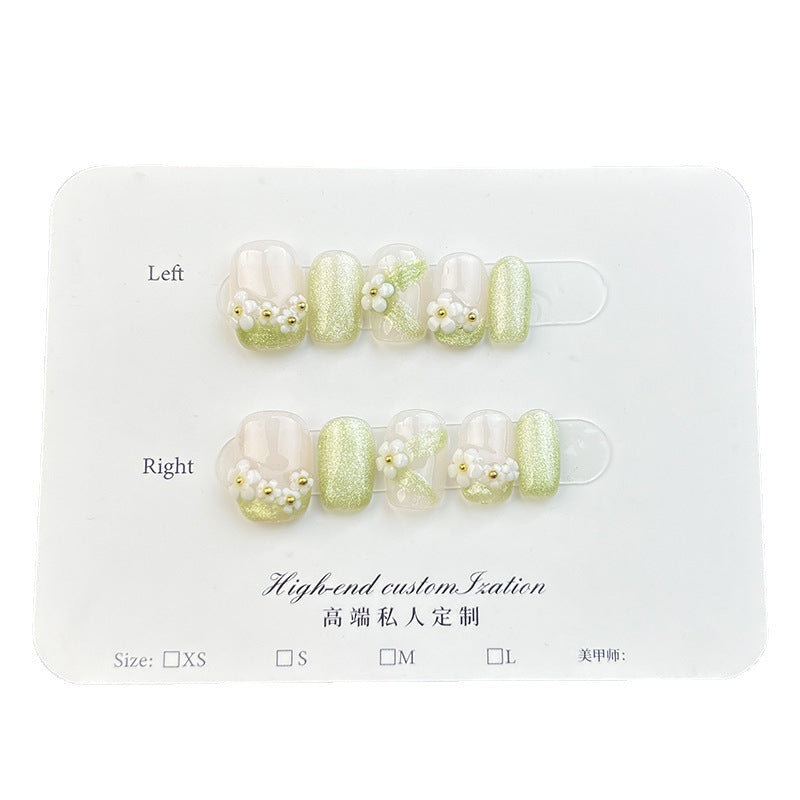Handmade press-on nails short spring and summer small fresh five-petaled flower nail patch reusable fake nails｜365nails