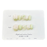 365nails Whimsy: "Lily of the Valley" – Medium Square Green Glitter & Floral Press On Nails 24pcs