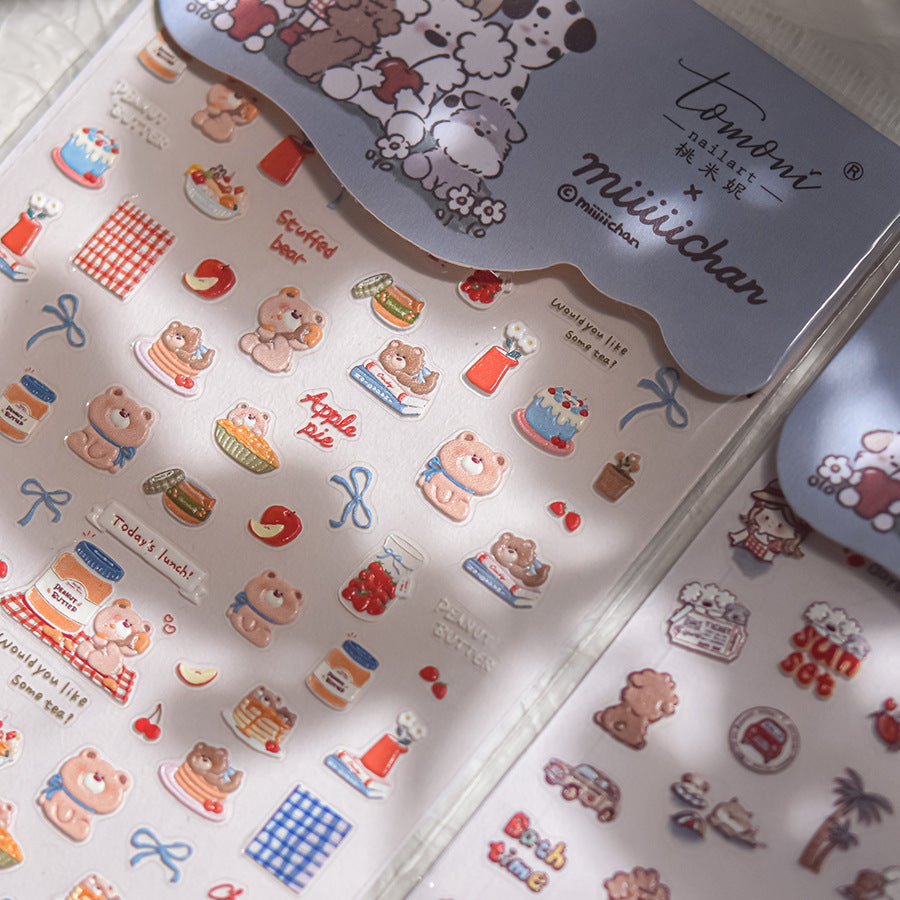 Miiiiichan Teddy Bear & Dessert: "Cozy Teddy Bear Café" – 5D Embossed Nail Sticker