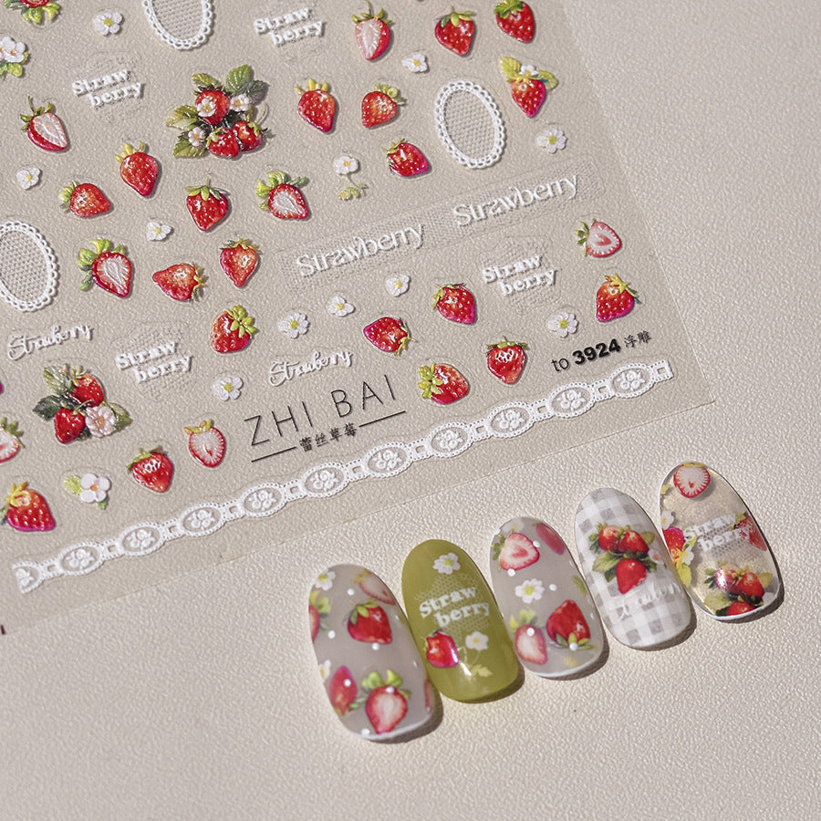 Strawberry Garden Collection: "Sweet Berry" – 3D Embossed Nail Sticker
