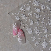 Bridal Floral: "White Crystal Emboss" – 3D Embossed Nail Sticker