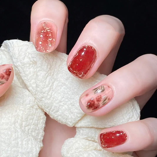 Wear nail hawthorn safflower nail art autumn and winter white nail film smudged fake nail removable nail art nail patch｜365nails