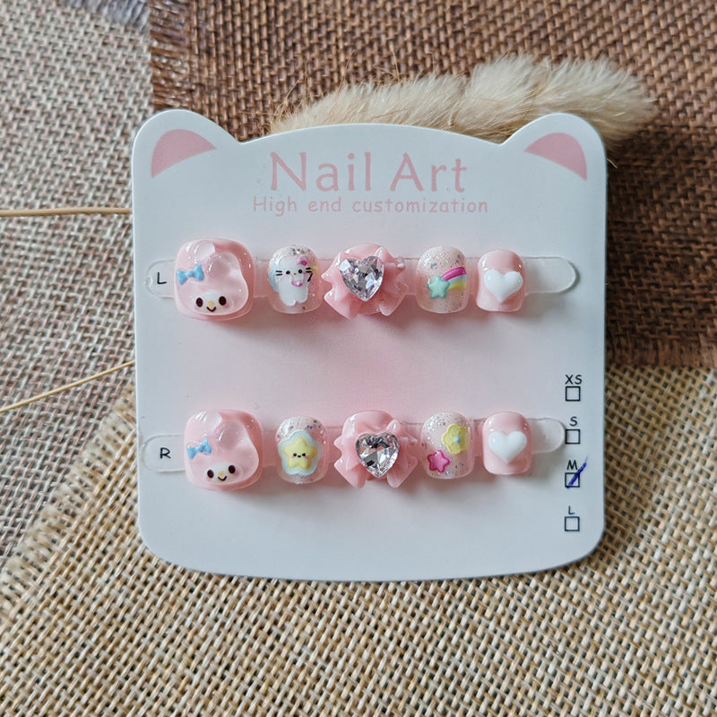 365nails: "melodia rosa de coração doce" – unhas postiças curtas e largas feitas à mão para crianças