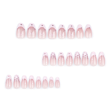 Wear nail pieces French pink nail art bow love fake nails  Internet celebrity nail art pieces wholesale｜365nails