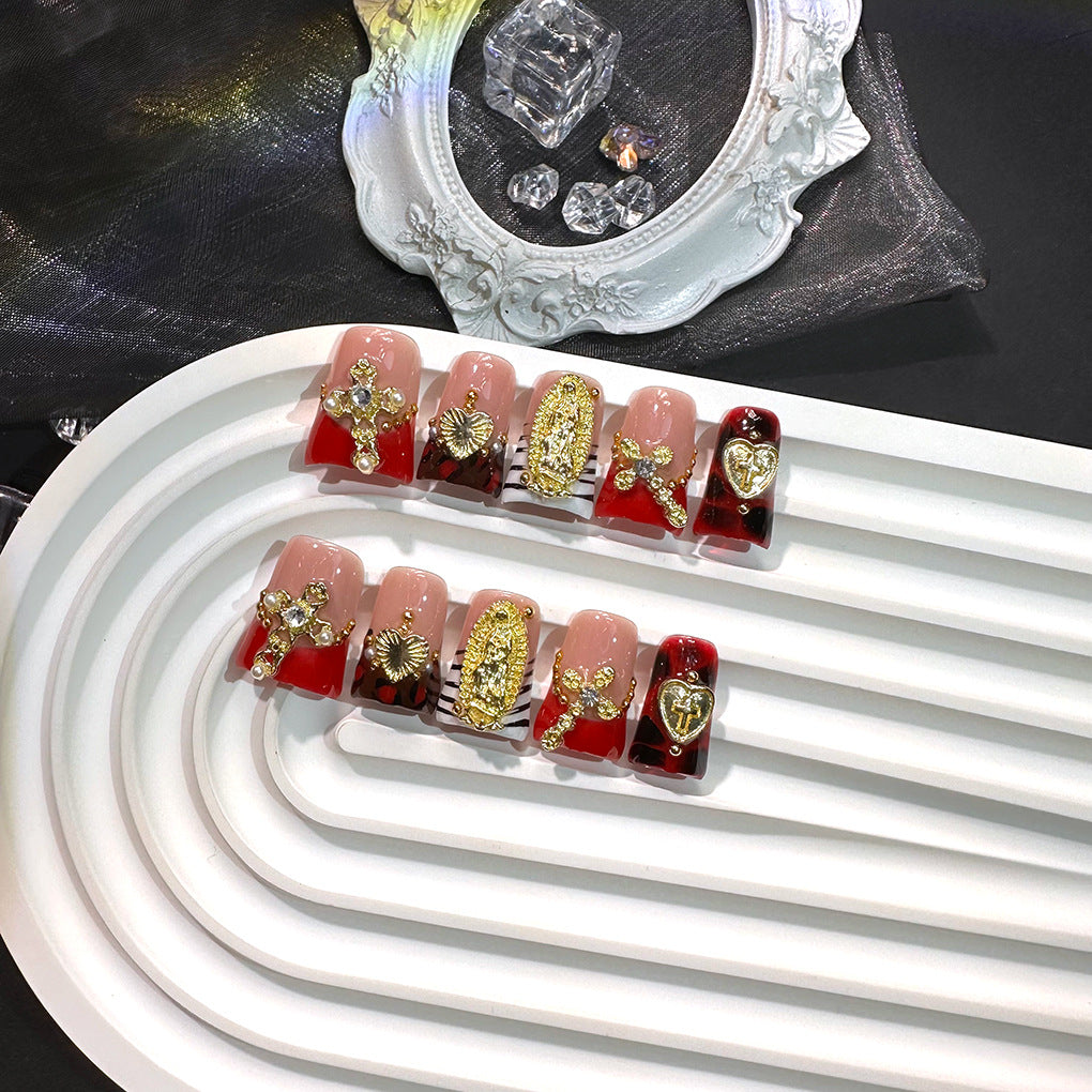紅金十字巴洛克法式穿戴甲