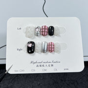 Cute Plaid Pearl Silver Chrome Mixed Short Press-On Nails