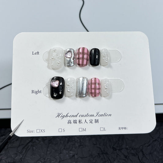 Love bright diamond hand-painted square white advanced sense nail patch pure handmade press-on nails  nail art｜365nails