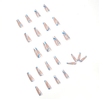 wavy lines, blue and white  products, nail patches, removable nail patches｜365nails