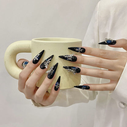 Pure handmade nails metal sense dark series Spice girls wear nail art Internet celebrity popular butterfly dark goth | 365nails