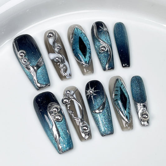 Handmade Press-on Nails  Dark Devil's Eye Irregular Creative Hand-painted Spice Girl Nail Art｜365nails