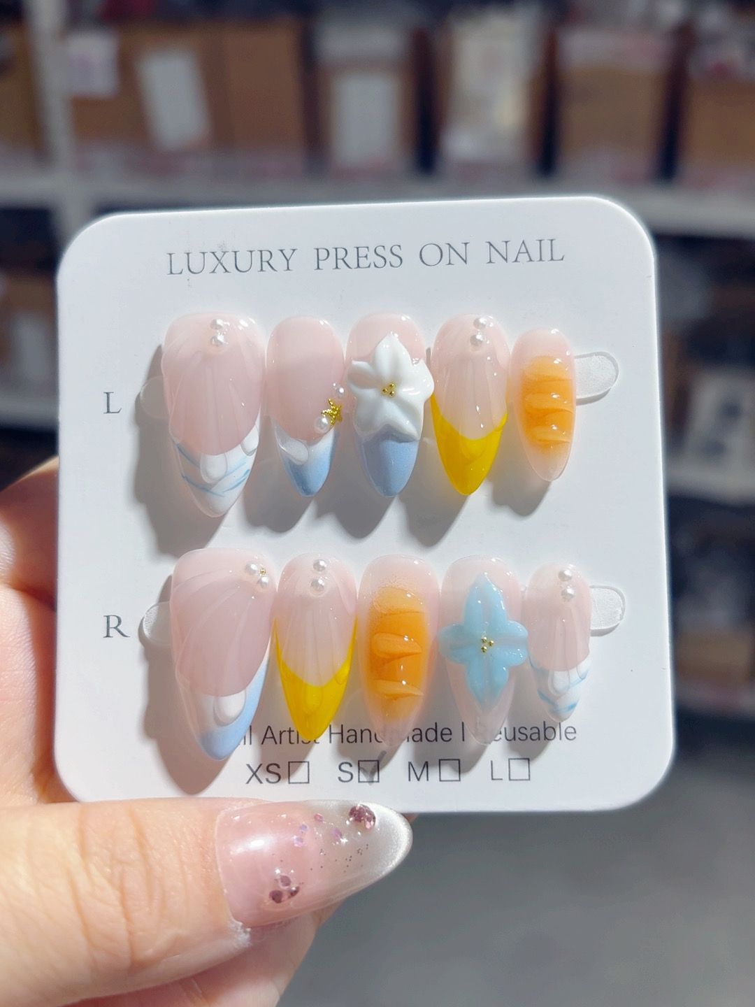 365nails-海濱之夢：「景泰藍綻放」— 杏仁形 手工製 3D 雕刻 穿戴甲