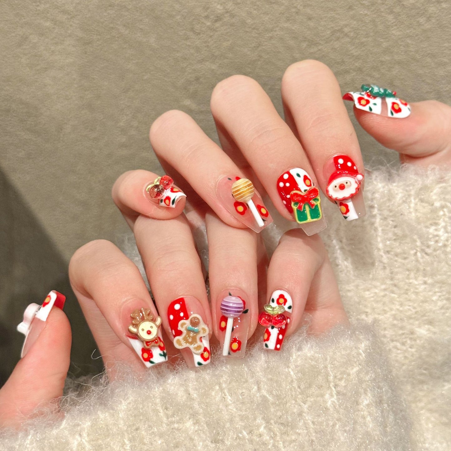 Cute Christmas Candy Gift Holiday Press On Nails