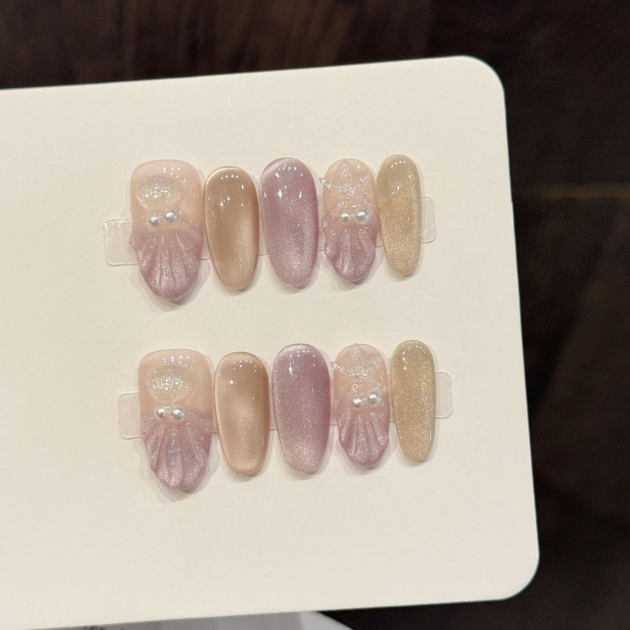 Ongles press-on dégradé nacré irisé