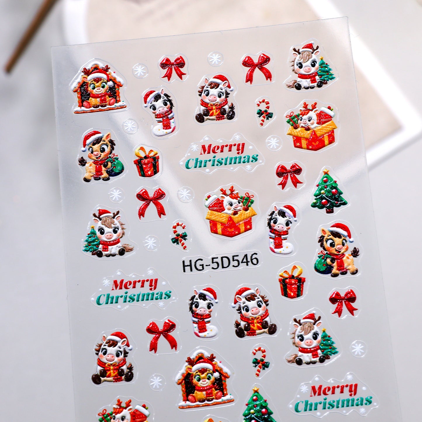 Original Snowflake Unicorn Nail Art Sticker 5D Embossed Three-dimensional Christmas Pony DIY Nail Sticker Ornament HG