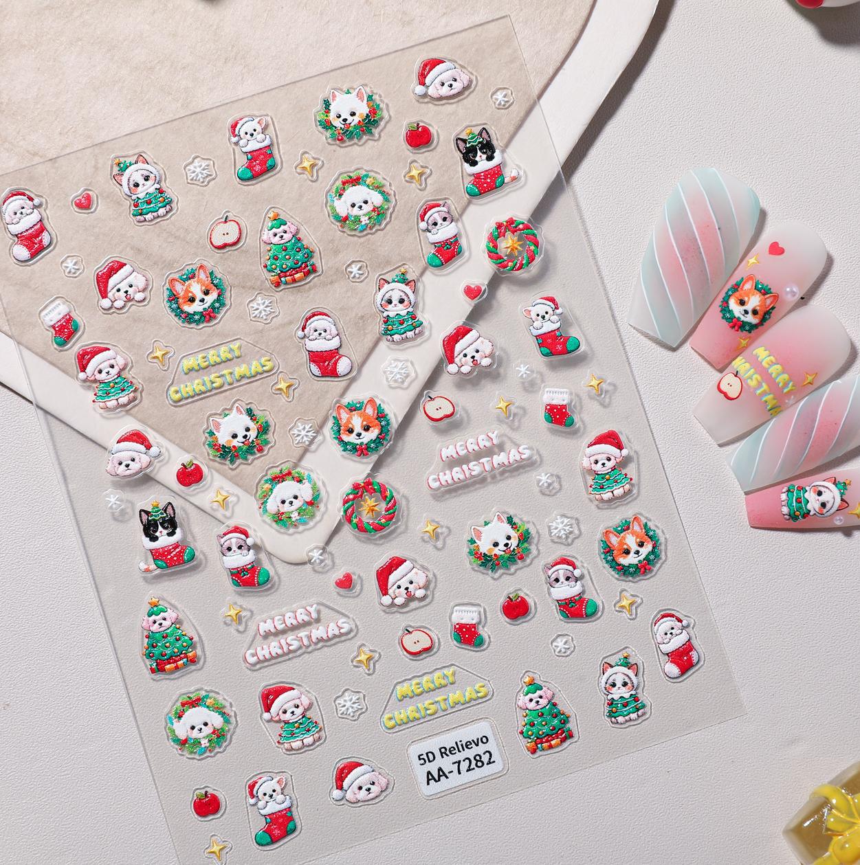 Original Christmas element nail art sticker 5D relief three-dimensional happy Christmas DIY nail sticker jewelry AA