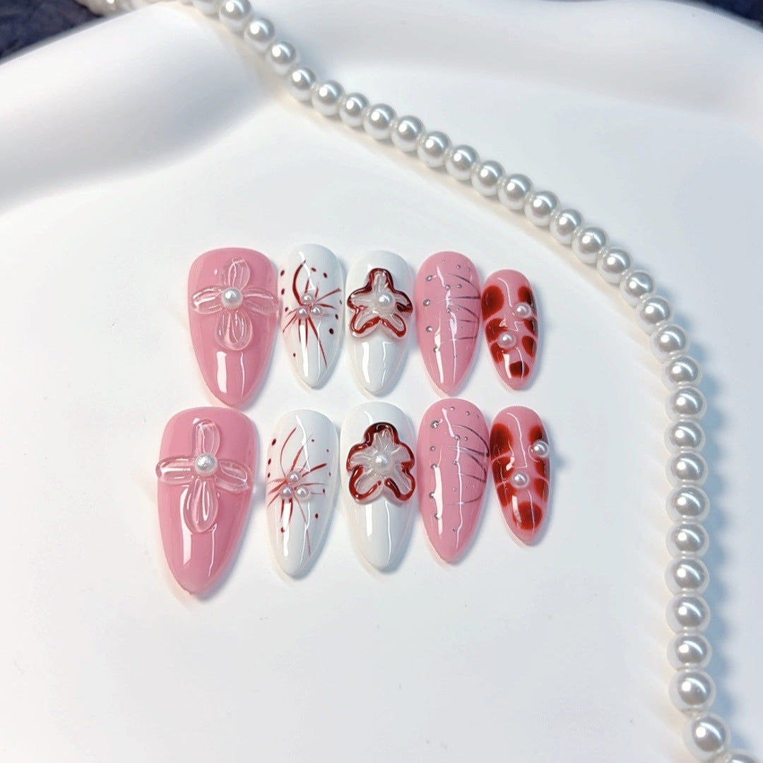 Sakura Whisper : "Cerise blush" – Ongles press-on longs en amande