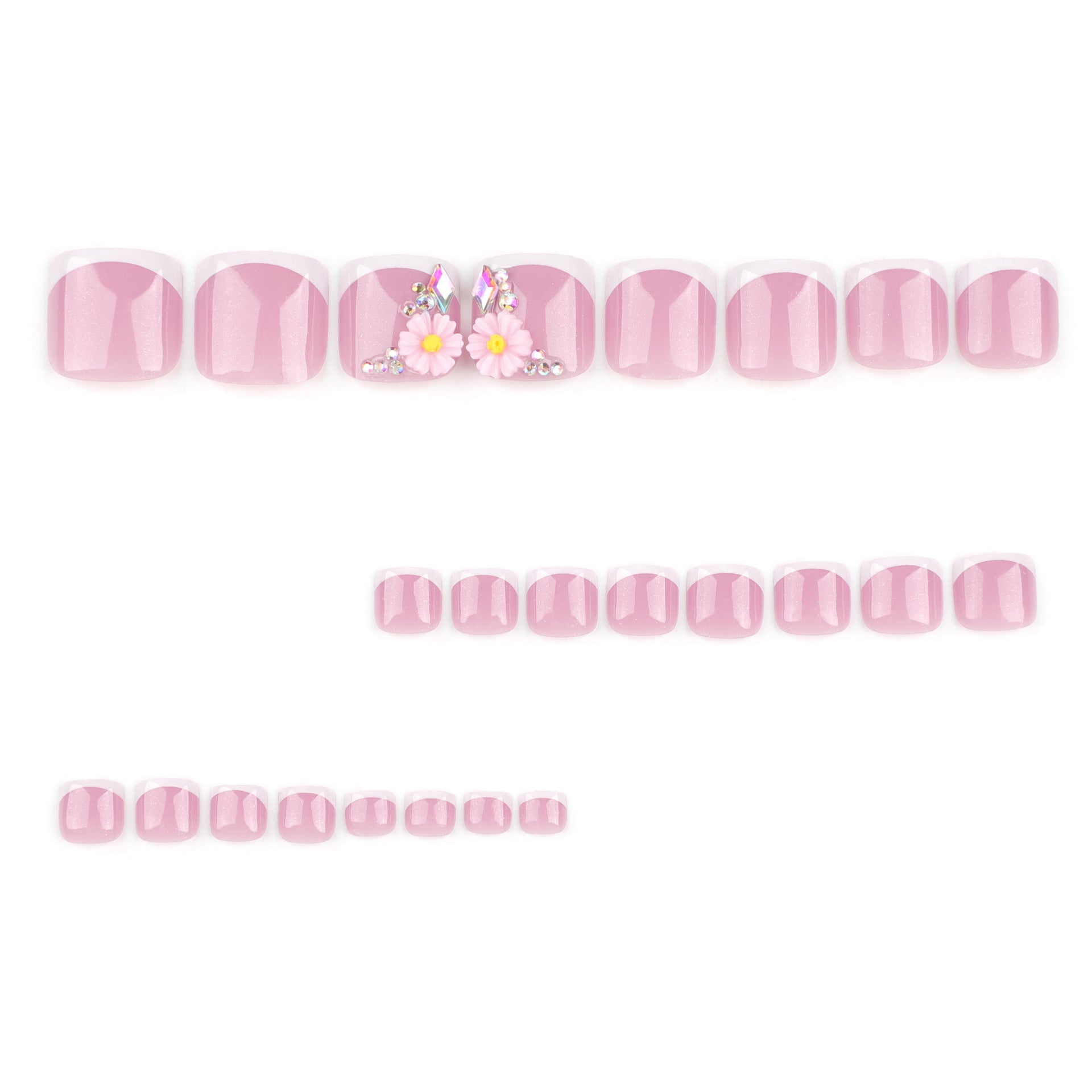 簡約法式白色足部穿戴甲 夏日新款 花朵閃鑽趾甲片 批發｜365nails